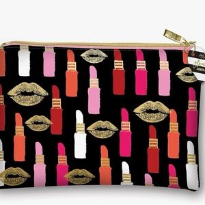 Lady Jayne Glam Bag Cosmetic Case Stylish Black and Gold Lipstick 💄 Print NWOT